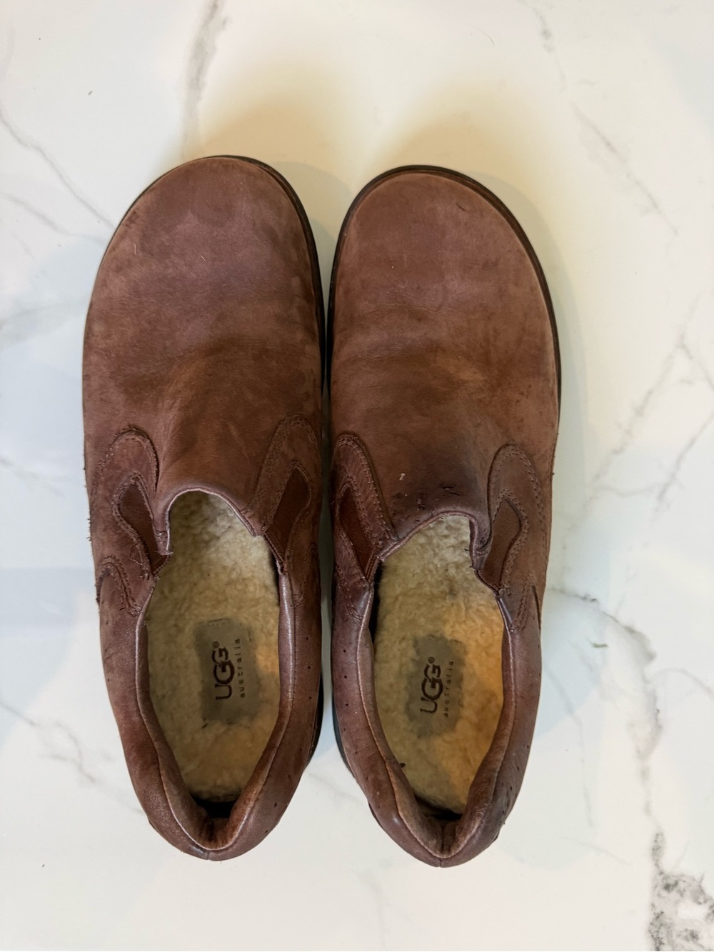 UGG Men's Chestnut Leather Slip-On Loafers with Shearling